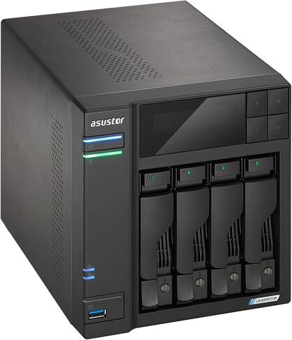 Asustor Lockerstor 4 Gen2+ AS6704T v2 4 Bay NAS Storage, Intel Quad-Core 2.0GHz CPU, Dual 5GbE Ports, 4GB RAM DDR4, 4 M.2 SSD Slots, HDMI, Network Attached Storage (Diskless) in Saudi Arabia