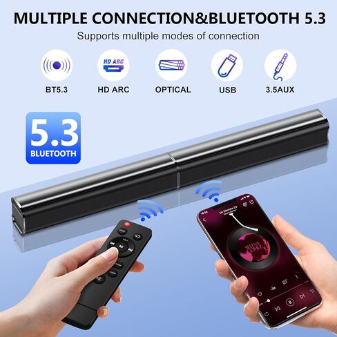 شريط صوت، شريط صوت 80 وات للتلفزيون الذكي، شريط صوت بلوتوث 5.3، مكبر صوت منزلي 2 في 1 قابل للفصل، تأثير جهير للمسرح المنزلي، صوت محيطي للمسرح المنزلي، ARC/بصري/AUX/اتصالات، للتلفزيون/الكمبيوتر الشخصي/الألعاب/أجهزة العرض in Saudi Arabia