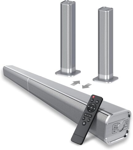 شريط صوت، شريط صوت 80 وات للتلفزيون الذكي، شريط صوت بلوتوث 5.3، مكبر صوت منزلي 2 في 1 قابل للفصل، تأثير جهير للمسرح المنزلي، صوت محيطي للمسرح المنزلي، ARC/بصري/AUX/اتصالات، للتلفزيون/الكمبيوتر الشخصي/الألعاب/أجهزة العرض in Kuwait