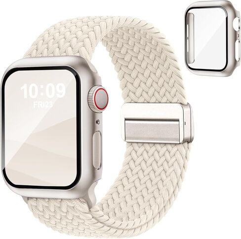 سوار وحافظة مغناطيسية مضفرة متوافقة مع أحزمة ساعات Apple للنساء والرجال 40 مم 44 مم 41 مم 45 مم 42 مم 46 مم، غطاء واقٍ قابل للتمدد بحلقة منفردة وواقي شاشة لسلسلة iWatch 11/SE3/10/9/8/7/6/5/4 in Kuwait