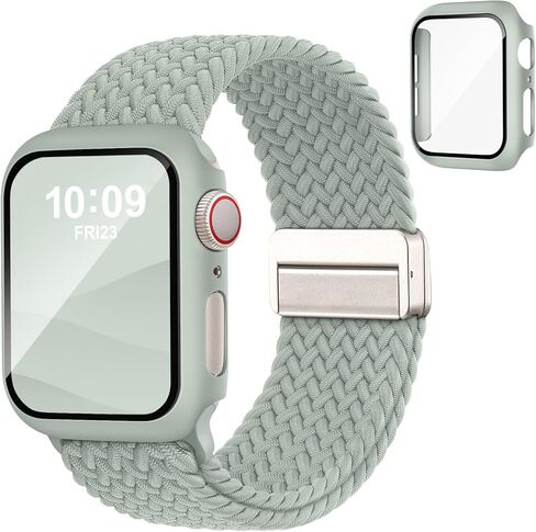 سوار وحافظة مغناطيسية مضفرة متوافقة مع أحزمة ساعات Apple للنساء والرجال 40 مم 44 مم 41 مم 45 مم 42 مم 46 مم، غطاء واقٍ قابل للتمدد بحلقة منفردة وواقي شاشة لسلسلة iWatch 11/SE3/10/9/8/7/6/5/4 in Kuwait