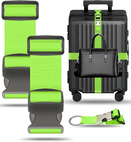 BILIONE 3Pcs Luggage Straps Set - 2 Suitcase Straps 70'' Long and 1 Add A Bag Strap, Adjustable Nylon Travel Belt TSA Approved in Kuwait