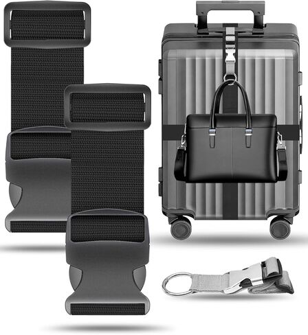 BILIONE 3Pcs Luggage Straps Set - 2 Suitcase Straps 70'' Long and 1 Add A Bag Strap, Adjustable Nylon Travel Belt TSA Approved in Kuwait