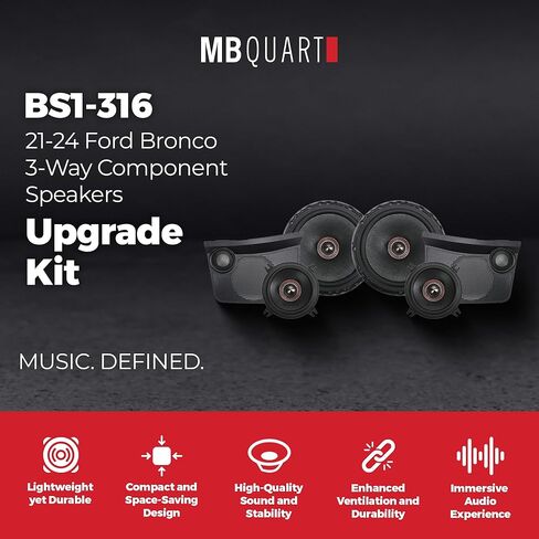 مجموعة ترقية مكبرات الصوت المكونة من 3 اتجاهات من MB Quart Front Dash لـ 21-24 Ford Bronco، حزمة الصوت المضبوطة مع مكبرات صوت قبة مقاس 1 بوصة، ومشغلات صوت Midbass مقاس 4 بوصة و6.5 بوصة in Saudi Arabia