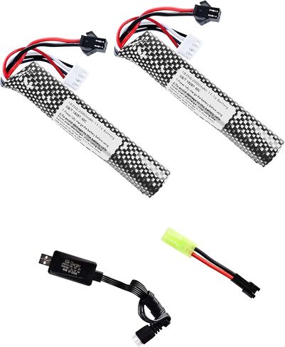 11.1v 2000mAh Battery with Charger - Rechargeable Batteries Accessories with SM2P Plug Mini Tamiya Connector for Airsoft Compatible with Gel Ball Blaster Gun,2 pcs in Saudi Arabia