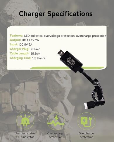 11.1v 2000mAh Battery with Charger - Rechargeable Batteries Accessories with SM2P Plug Mini Tamiya Connector for Airsoft Compatible with Gel Ball Blaster Gun,2 pcs in Saudi Arabia