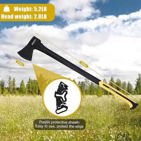 فأس تخييم طويل 91.44 سم، شفرة فولاذية مزورة مع مقبض ممتص للصدمات، فتحة خارجية للتخييم والمطبخ، تقطيع الخشب والتلطيف in Kuwait