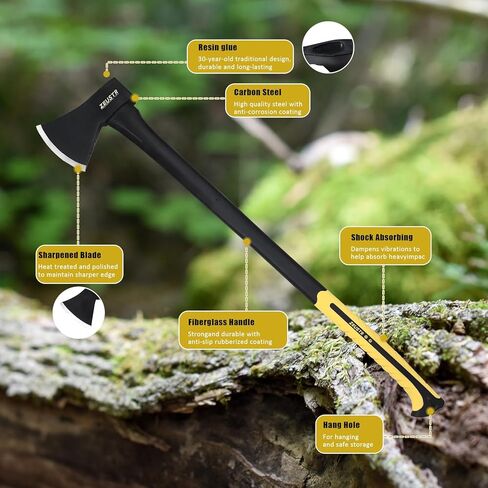 فأس تخييم طويل 91.44 سم، شفرة فولاذية مزورة مع مقبض ممتص للصدمات، فتحة خارجية للتخييم والمطبخ، تقطيع الخشب والتلطيف in Kuwait