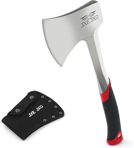 JXE JXO 14.4" Camping Hatchet with Full Tang Forged Construction & Ergonomic Shock Absorbing Grip, Hatchet Axe with Nylon Sheath (Red in Kuwait