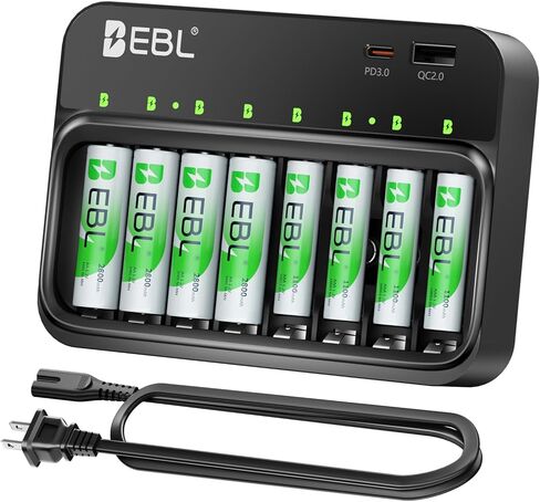 EBL Rechargeable Batteries and Charger, AA 2800mAh 4Packs & AAA 1100mAh 4Packs with PD 20W Smart Battery Charger with USB-C & USB-A Ports in Saudi Arabia