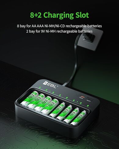 EBL Rechargeable Batteries and Charger, AA 2800mAh 4Packs & AAA 1100mAh 4Packs with PD 20W Smart Battery Charger with USB-C & USB-A Ports in Saudi Arabia