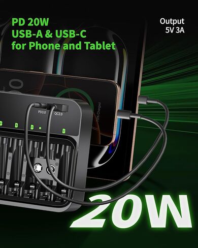 EBL Rechargeable Batteries and Charger, AA 2800mAh 4Packs & AAA 1100mAh 4Packs with PD 20W Smart Battery Charger with USB-C & USB-A Ports in Saudi Arabia