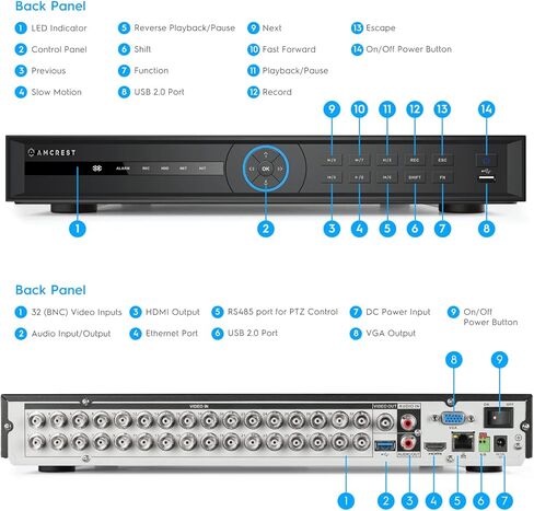 مسجل نظام كاميرا أمان Amcrest 5MP UltraHD 32 قناة DVR، DVR أمني 5MP لكاميرات الأمان التناظرية، الوصول إلى الهاتف الذكي عن بعد، الأقراص الصلبة والكاميرات غير متضمنة (AMDV5M32) in Kuwait
