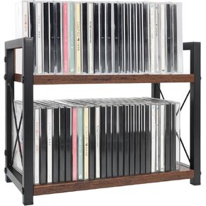 2-Tier CD Holder CD Storage Shelf for Display Countertop Wooden DVD Rack with Display Top Shelf Organizer for Home Office Living Room Kitchen, Music Enthusiasts, Holds up to 42 Standard Cases in Kuwait