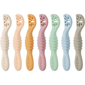 PandaEar 7 Pack Baby Spoons, Soft Silicone Self-Feeding Utensils for Babies & Toddlers, BPA-Free Silicone First Stage Training Spoon with Easy-Grip Handle in Saudi Arabia