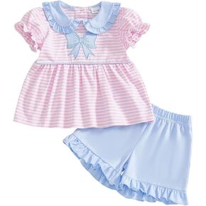 Toddler Girl Summer Clothes Short Sleeve Dress Tops Baby Shorts Smocked Outfits Cute Girls Outfit in Saudi Arabia