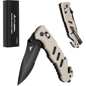 FLISSA Folding Pocket Knife with Clip, Glass Breaker and Seatbelt Cutter, Survival Knife for Emergency Rescue Situations, EDC Knife for Tactical, Hunting, Camping, Outdoor, Unique Gifts for Dad, Father-Pink in Kuwait