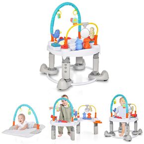 INFANS Baby Bouncer Activity Center, 5 in 1 Toddler Bouncing Activity Saucer Playtime Mat Activity Table with 360°Rotating Seat, 3 Adjustable Height, Foldable Exersaucer Learning Walker (Light Grey) in Kuwait