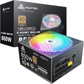 1000W Fully Modular Power Supply 80+ Gold Certified with 12V-2x6 Cable – ATX 3.1 & PCIe 5.1 Compliant, 140mm RGB Low-Noise Smart Fan, 105℃-Rated Capacitors, Black in Kuwait