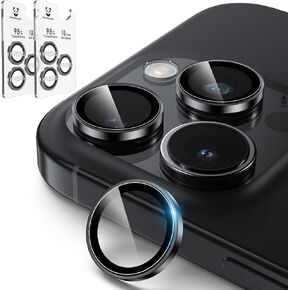 مجموعة حماية عدسة الكاميرا المضادة للانعكاس من PandaShield لهاتف iPhone 17/16/15 Pro & Pro Max، سهلة التركيب، مضادة للخدش، صلابة 9H، وضوح فائق 98%، تحافظ على تصميم العدسة الأصلي - أسود in Kuwait