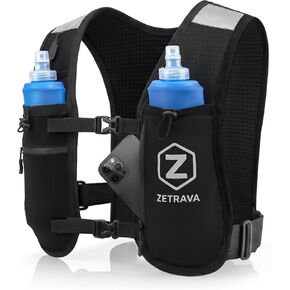 Adjustable Running Vest for Men Women – Running Hydration Vest with Two 500ml Bottles & Reflective Strips, Multiple Pockets & Bounce-Free Fit – Runners Vest for Marathon, Hiking & Cycling – Black in Saudi Arabia