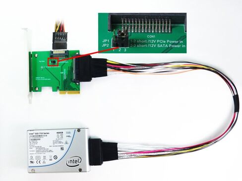 PCIe x 4 إلى SFF-8639 U.2 ذكر مع محول طاقة SATA - متوافق مع مواصفات NVMe Express 1.2A وSFF-8639 Rev 2.0 - موصلات مدمجة وطاقة IC. in Kuwait