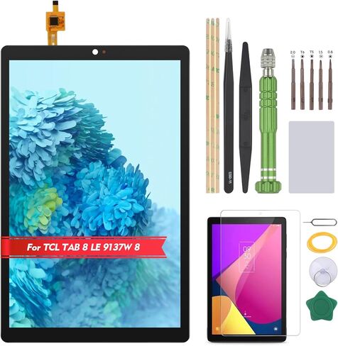 محول رقمي لشاشة تعمل باللمس YHX-US لجهاز TCL Tab 8 LE 9137W استبدال لوحة زجاجية أمامية باللون الأسود مع مجموعة أدوات (بدون شاشة LCD) in Kuwait