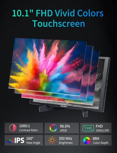 شاشة FEELWORLD D10 المحمولة التي تعمل باللمس، 10.1 بوصة FHD 1080P HDMI USB-C شاشة خارجية ثانية للكمبيوتر المحمول، سطح المكتب، ماك بوك، الهواتف، الكمبيوتر اللوحي، PS5/4، إكس بوكس، سويتش، شاشة راسبيري بي مع مكبر صوت مزدوج in Kuwait