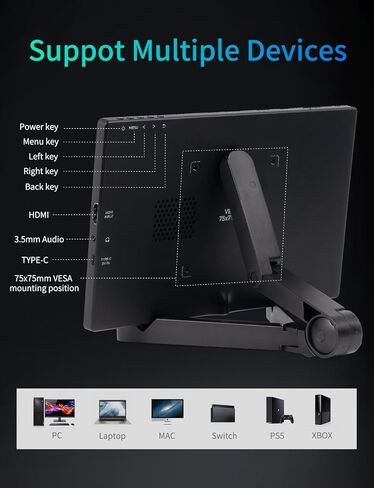 شاشة FEELWORLD D10 المحمولة التي تعمل باللمس، 10.1 بوصة FHD 1080P HDMI USB-C شاشة خارجية ثانية للكمبيوتر المحمول، سطح المكتب، ماك بوك، الهواتف، الكمبيوتر اللوحي، PS5/4، إكس بوكس، سويتش، شاشة راسبيري بي مع مكبر صوت مزدوج in Kuwait