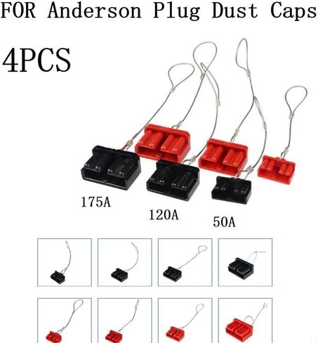 4PCS For Anderson Connector Dust Cover For 50A 120A 175A Battery Power/Connectors, 2P Pole, 600V, Flame Retardant PVC Terminal Protection(120A-red) in Saudi Arabia