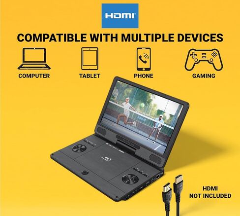 مشغل بلو راي محمول من بروسكان مقاس 11.4 بوصة مع منفذ HDMI وفتحة بطاقة SD/MMC ومنفذ USB ومنفذ إيثرنت وجهاز تحكم عن بعد وتشغيل الأقراص المضغوطة وأقراص DVD ووسائط Blu-ray لاستخدام السيارة أو السفر - PDVD1187 (متجدد) in Kuwait