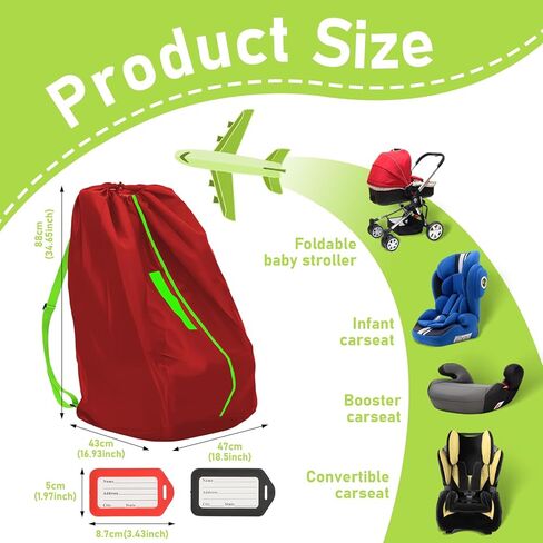 حقائب مقعد السيارة للسفر بالطائرة، وحقيبة فحص البوابة، وحقيبة سفر متينة مع أشرطة كتف سميكة وقطعتين من بطاقات الأمتعة للطائرة (أحمر) in Kuwait