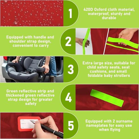 حقائب مقعد السيارة للسفر بالطائرة، وحقيبة فحص البوابة، وحقيبة سفر متينة مع أشرطة كتف سميكة وقطعتين من بطاقات الأمتعة للطائرة (أحمر) in Kuwait