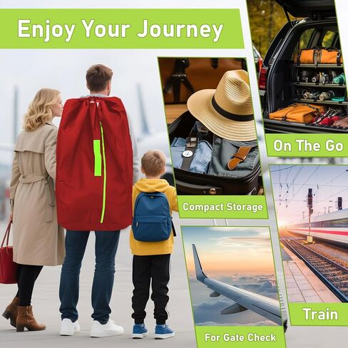 حقائب مقعد السيارة للسفر بالطائرة، وحقيبة فحص البوابة، وحقيبة سفر متينة مع أشرطة كتف سميكة وقطعتين من بطاقات الأمتعة للطائرة (أحمر) in Kuwait