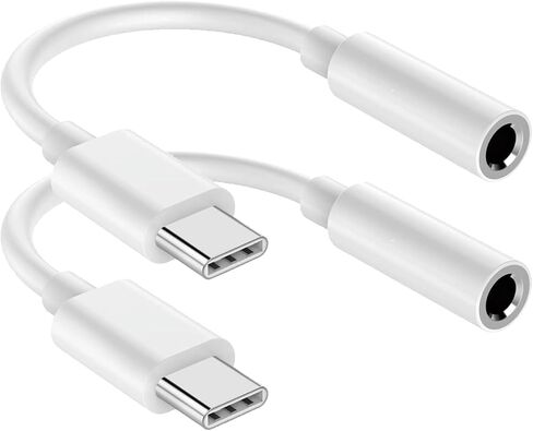 USB C to 3.5mm Audio Headphone Jack Adapter (2Pack), Aux to USB C Dongle Cord Cable Compatible with iPhone 17/16/15, iPad Pro, Samsung Galaxy S25 S24 S23 Ultra/Google Pixel - White in Saudi Arabia