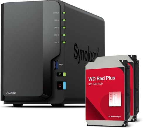 Synology DS225+ 2-Bay Diskstation NAS (Intel Celeron J4125 Quad-Core, 2 GB Non-ECC DDR4 SODIMM 1 x 2,5 GbE und 1 x 1 GbE RJ-45 LAN-Port) 8TB Bundle with 2X 4TB WD Red Plus in Kuwait
