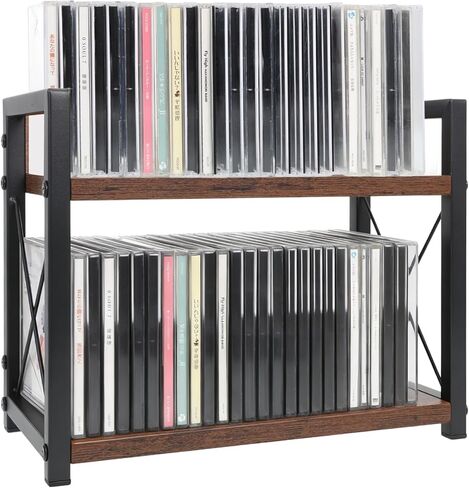 2-Tier CD Holder CD Storage Shelf for Display Countertop Wooden DVD Rack with Display Top Shelf Organizer for Home Office Living Room Kitchen, Music Enthusiasts, Holds up to 42 Standard Cases in Kuwait