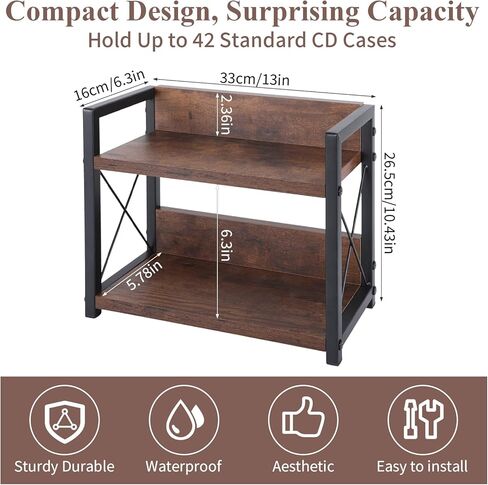 2-Tier CD Holder CD Storage Shelf for Display Countertop Wooden DVD Rack with Display Top Shelf Organizer for Home Office Living Room Kitchen, Music Enthusiasts, Holds up to 42 Standard Cases in Kuwait