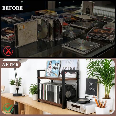 2-Tier CD Holder CD Storage Shelf for Display Countertop Wooden DVD Rack with Display Top Shelf Organizer for Home Office Living Room Kitchen, Music Enthusiasts, Holds up to 42 Standard Cases in Kuwait