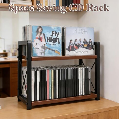 2-Tier CD Holder CD Storage Shelf for Display Countertop Wooden DVD Rack with Display Top Shelf Organizer for Home Office Living Room Kitchen, Music Enthusiasts, Holds up to 42 Standard Cases in Kuwait