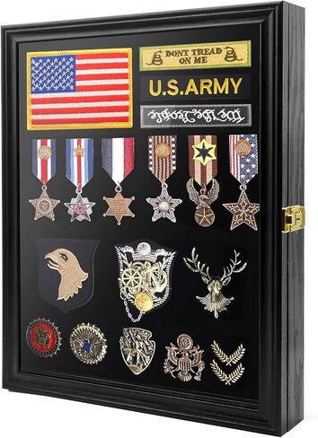 PiaoHao 15.4"X 11.2" Pin Display Case Medal Shadow Box with 98% UV Protection for Military Medals, Beach Tags, Jewelry Pins, Pin Gift, Insignia Ribbons, Pin Enthusiast Collectibles Black Finish in Saudi Arabia