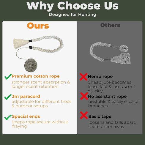 4pcs Deer Scent Rope Kit, 30'' Cotton (NOT Hemp) Scent Wick Rope for Mock Scrape and Deer Hunting with 10' Pre-Attached Paracord (Scent attractant is not Included) in Saudi Arabia