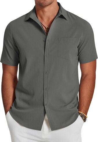 COOFANDY Men's Casual Short Sleeve Button Down Summer Beach Shirt Lightweight Textured Wrinkle Free Stretch Shirts in Saudi Arabia