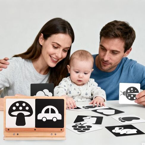 Tummy Time Mirror Large Baby Mirror Toy and Card Display Stand with Black and White High Contrast Baby Cards Double-Sided Design Adjustable Angle Montessori Mirror in Saudi Arabia