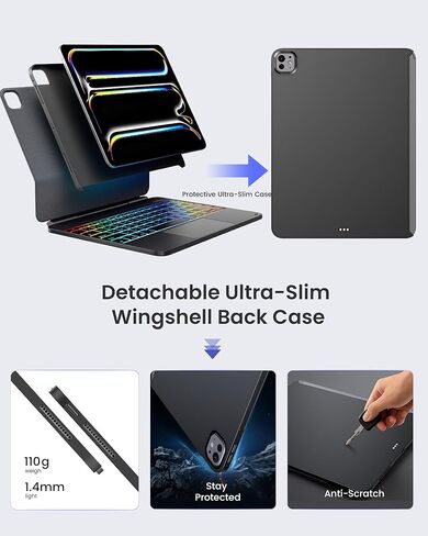 حافظة لوحة مفاتيح Edge+ لجهاز iPad Pro مقاس 13 بوصة (M5/M4، 2025/2024)، لوحة مفاتيح سوداء فلكية مع إضاءة خلفية 11 لونًا، متعددة الأوضاع، حافظة خلفية سوداء قابلة للإزالة، حامل عائم مغناطيسي، لوحة تتبع أكبر in Saudi Arabia