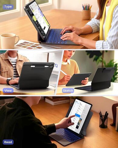 حافظة لوحة مفاتيح Edge+ لجهاز iPad Pro مقاس 13 بوصة (M5/M4، 2025/2024)، لوحة مفاتيح سوداء فلكية مع إضاءة خلفية 11 لونًا، متعددة الأوضاع، حافظة خلفية سوداء قابلة للإزالة، حامل عائم مغناطيسي، لوحة تتبع أكبر in Saudi Arabia