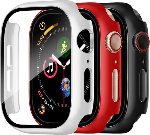 حافظة Charlam مكونة من 3 عبوات متوافقة مع حافظة ساعة Apple مقاس 44 ملم iWatch SE SE2 SE3 Series 6 5 4 مع واقي شاشة، ممتص للصدمات رفيع وتغطية كاملة وغطاء صلب حافة دفاعية للنساء والرجال، أسود أبيض وأحمر in Kuwait
