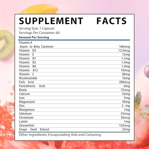 Multivitamin for Women with Zinc & Biotin Vitamins A,C,K,B2,B6,B12 & Multimineral | Daily Multivitamins Beauty & Energy | Gluten-Free, 60 Day Supply in Kuwait