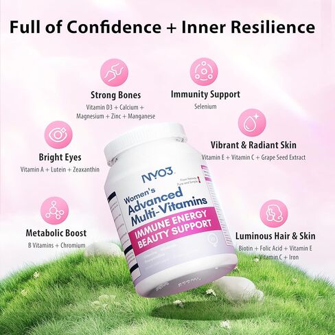 Multivitamin for Women with Zinc & Biotin Vitamins A,C,K,B2,B6,B12 & Multimineral | Daily Multivitamins Beauty & Energy | Gluten-Free, 60 Day Supply in Kuwait