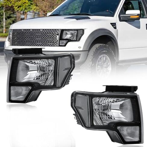 المصابيح الأمامية ث/عمود LED لـ 04-08 Ford F150 06-08 لينكولن مارك LT الأضواء الأمامية تحل محل عاكس الإسكان الأسود الكهرماني in Kuwait